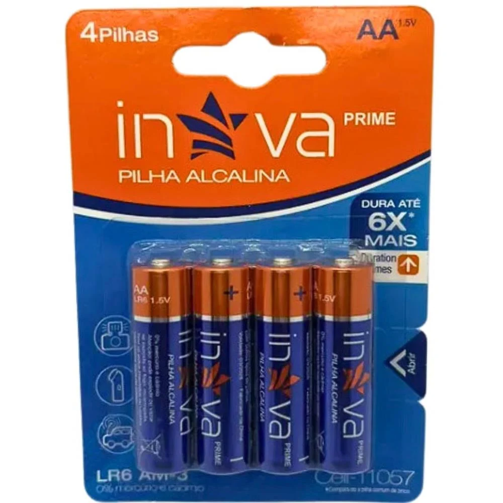 Pilha Alcalina AA Longa Duração 1.5V Inova – 4 Unidades